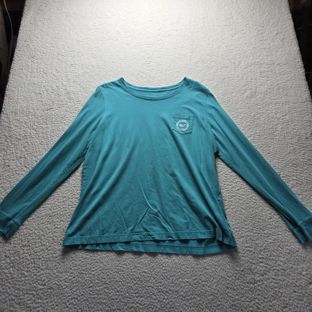 Vineyard Vines Shirt Mens XL Blue Whale Logo Pocket Long Sleeve Graphic Tee